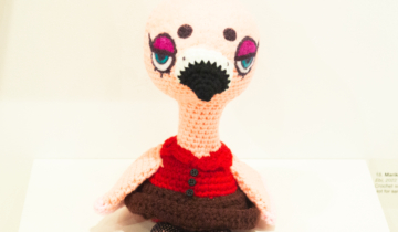 Mariko Kira Louise Hamade, crocheted flamingo character