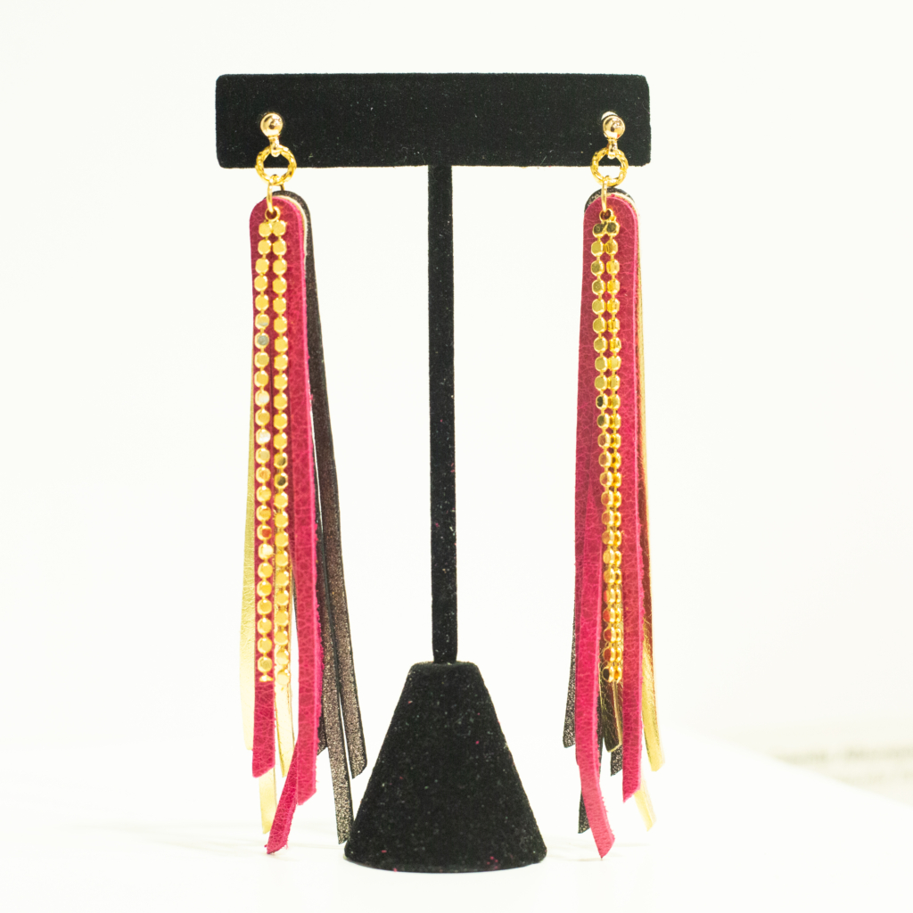leather and gold dangly earrings